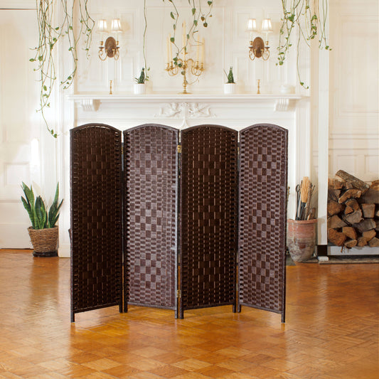 2 Ft. Short Diamond Weave Fiber Folding Screen - Black - 4 Panel